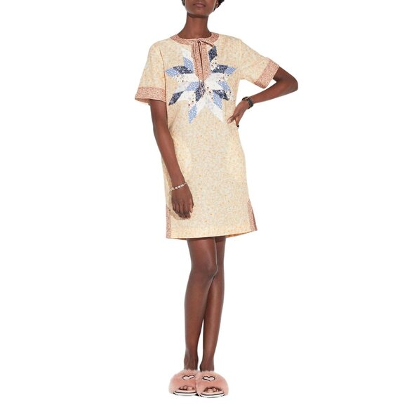 COACH X KEITH HARING Quilt Patch Shirt Dress SZ 4 Linen Floral Sequin CottageNEW - Picture 2 of 7